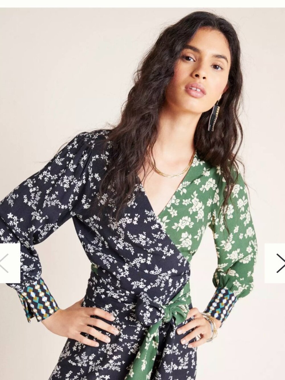 Kachel Anthropologie Size 6 Vandie Floral Wrap Blouse Green Blue V Neck Peasant